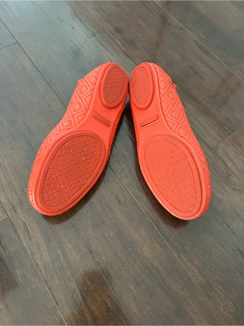 Tory Burch Coral-Orange Reva Quilted Ballet Flats